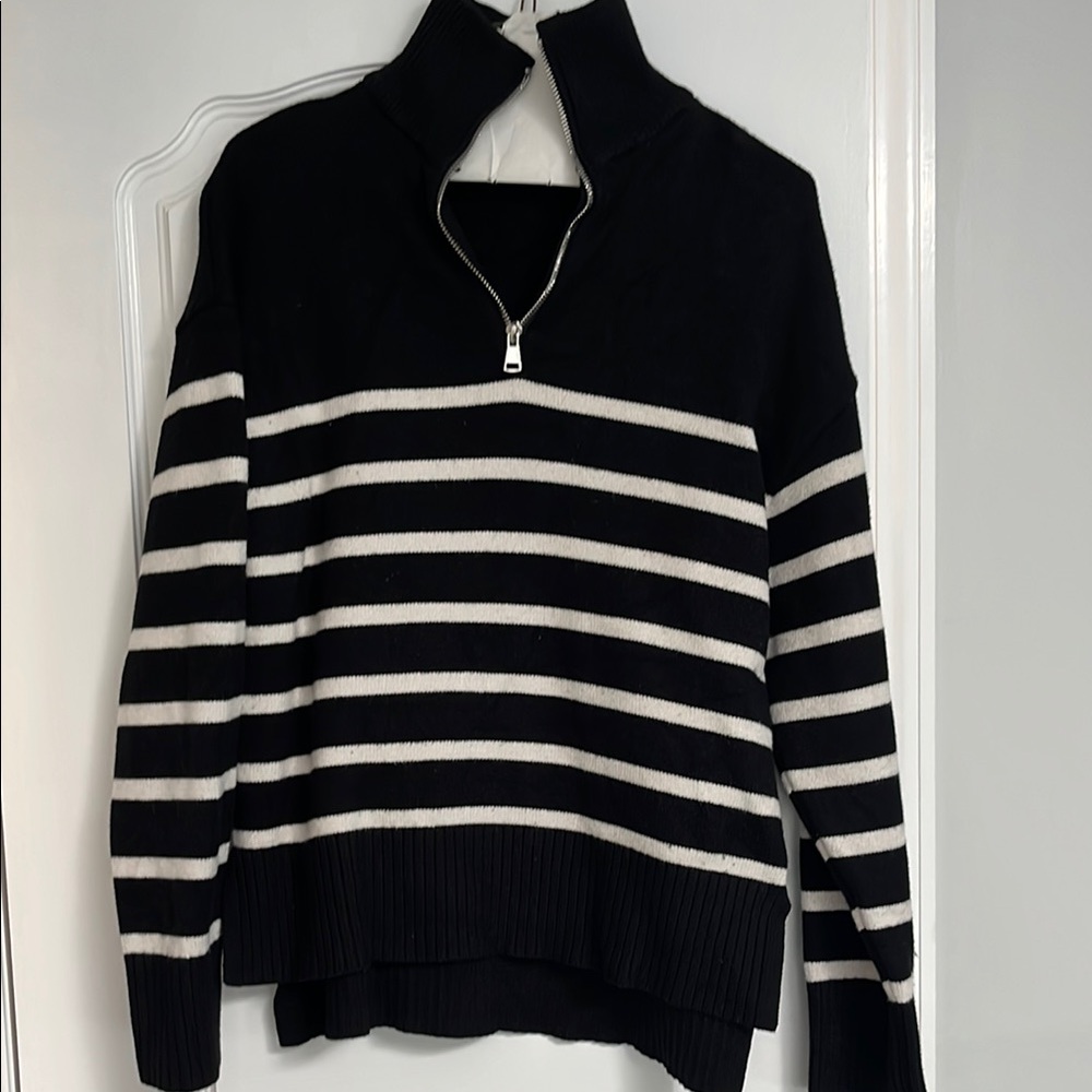 Black and White Striped Women's Sweater